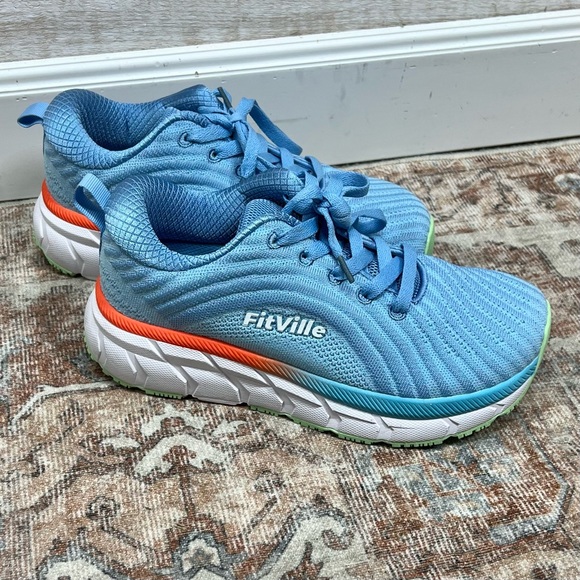 fitville Shoes - Fitville Running Shoes Women 7M Wide Width FlowCore V2 Sky Blue Knit Heel Arch